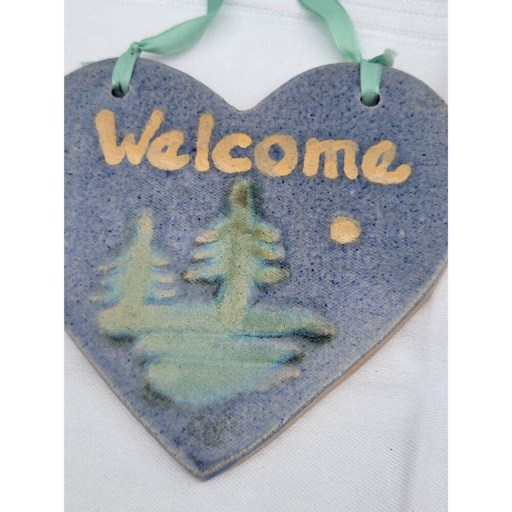 Ceramic Clay Heart Woodland Welcome Sign Ornament Forest Cabin